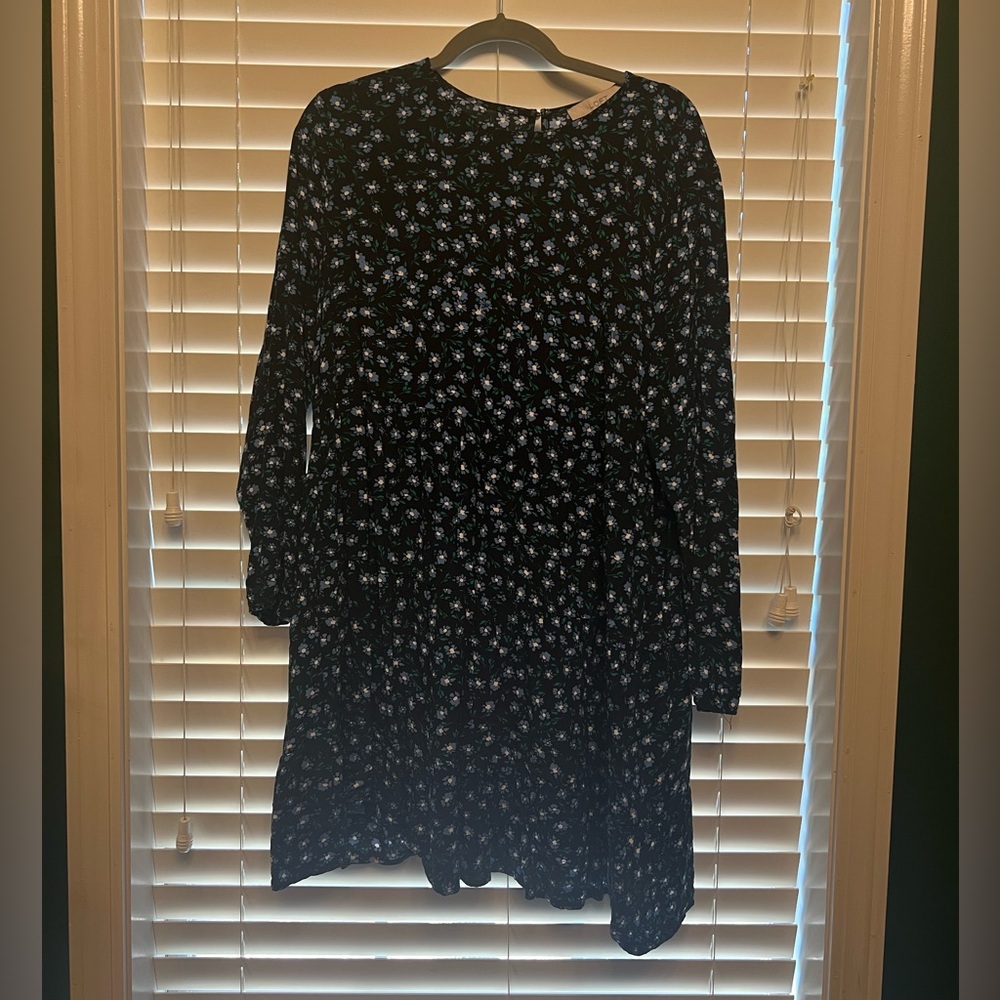LOFT Black and Blue Floral Long Sleeve Dress